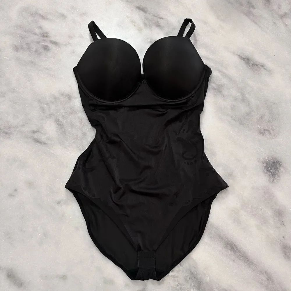 Spanx Womens One Piece Bodysuit Padded Bra Wired Shapewear Black 36D Excellent C